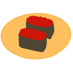 A simple, cartoon-style illustration featuring two pieces of Gunkan Maki sushi © Arnisa