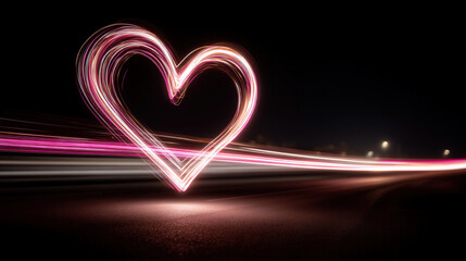 Heart-shaped white and pink bokeh lights forming a gentle arc on dark burgundy background