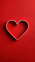 Obraz premium Minimal Valentine lockscreen with thin white heart on matte red background