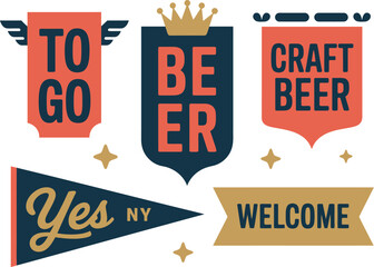 Retro typographic banners and emblems for beer and welcome messages in a vintage design