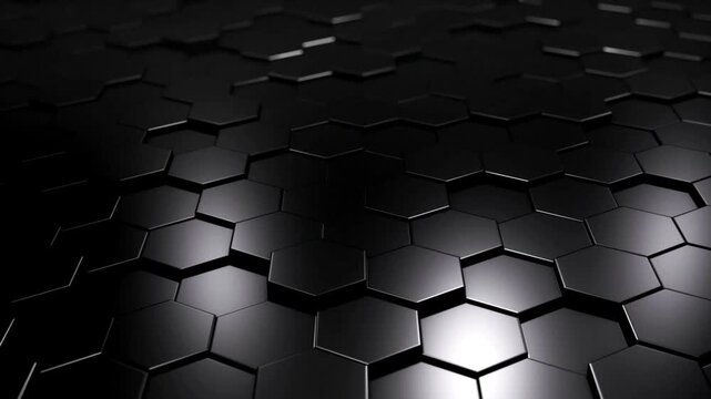 Design of future surface with hexagon technology abstract background concept. loop 4K UHD FullHD. shadowy dark gray black wallpaper luxury elegant