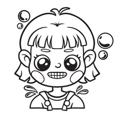 illustration art hhand drawn black and white line art cute girl smiling sticker design