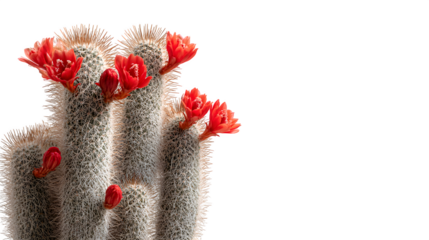 Blooming cactus with vibrant red flowers against a showcasing desert flora and botanical beauty in a natural setting
