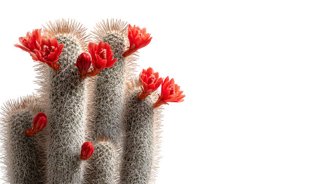 Blooming cactus with vibrant red flowers against a showcasing desert flora and botanical beauty in a natural setting - Powered by Adobe