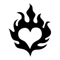 Heart Tattoo Neo Tribal, Y2K, Valentine Punk Retro Sticker, Love Logo, Vector Illustration of Black Gothic Tribal Tattoo, Polynesian Abstract Metal Symmetry
