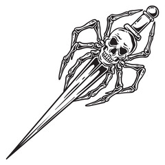 Fototapeta premium illustration art hand drawn skull spider sword black and white tattoo and t-shirt design