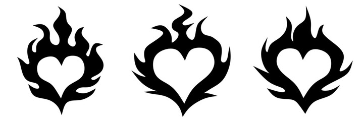 Heart Tattoo Neo Tribal, Y2K, Valentine Punk Retro Sticker, Love Logo, Vector Illustration of Black Gothic Tribal Tattoo, Polynesian Abstract Metal Symmetry