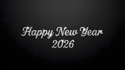 Obraz premium Celebrate a sparkling Happy New Year 2026 with this festive silver glitter design on a black background for holiday cheer