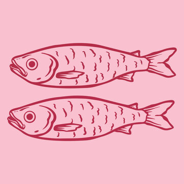 illustration art hand drawn cute pink fish macarel sticker design