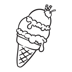 illustration art hand drawn black and white ice cream cone line art sticker design