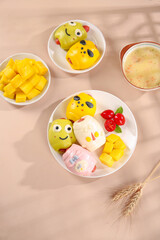 Cute Cartoon Character Buns and Colorful Snacks for Children's Meal Time