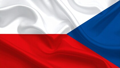 Czech Republic flag with white and red horizontal bands and blue triangle on hoist side, shown with fabric folds.