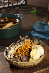 Traditional Chinese Medicine Ingredients with Dried Mushrooms and Wolfberries for Healthy Soup Making