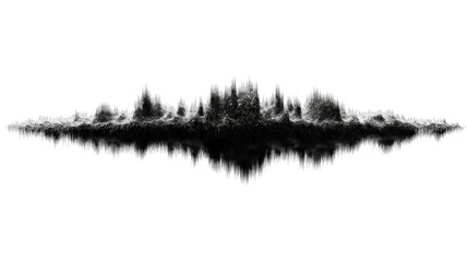 abstract ink style landscape reflection creating artistic mirrored horizon with soft texture isolated on white background