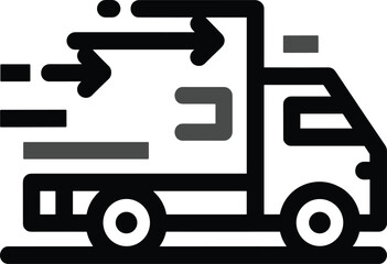 Express delivery truck icon, multiple arrows, fast shipping symbol, logistics speed concept, black line vector illustration