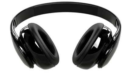 Wireless black stereo headphones on white background for listening to music and audio entertainment