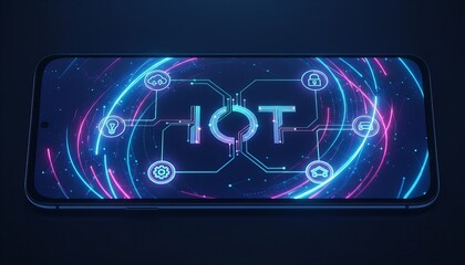 A smartphone display Internet of Things, featuring the word ‘IOT’