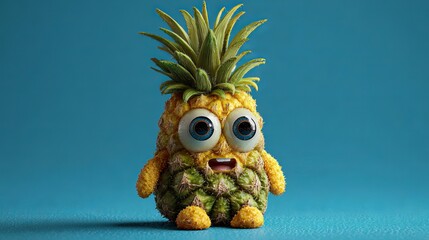Adorable pineapple character with expressive eyes and playful personality against bright backdrop perfect for fun marketing or children's content