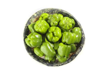 Fresh Green Bell Peppers in Decorative Bowl - Healthy Organic Vegetables for Cooking