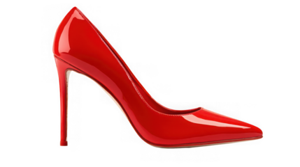 Shiny red patent leather high heel pump isolated on transparent background