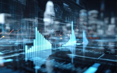 Abstract digital data visualization with business and financial information