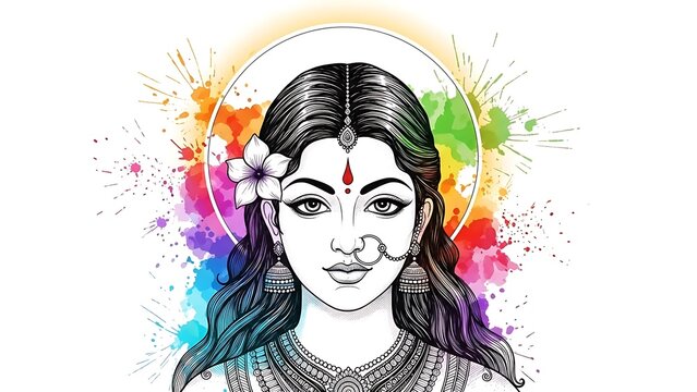 Goddess durga watercolor illustration with vibrant hues and intricate details
