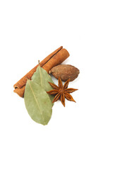 Aromatic Cooking Spices Collection with Cinnamon Star Anise Bay Leaves Studio Shot on White Background