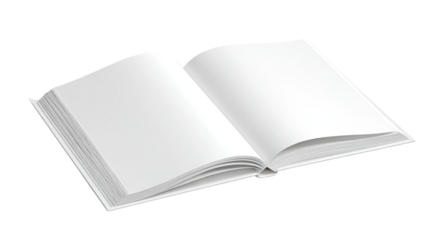 Blank open book or notebook with empty pages isolated on a white background for copy space and design document