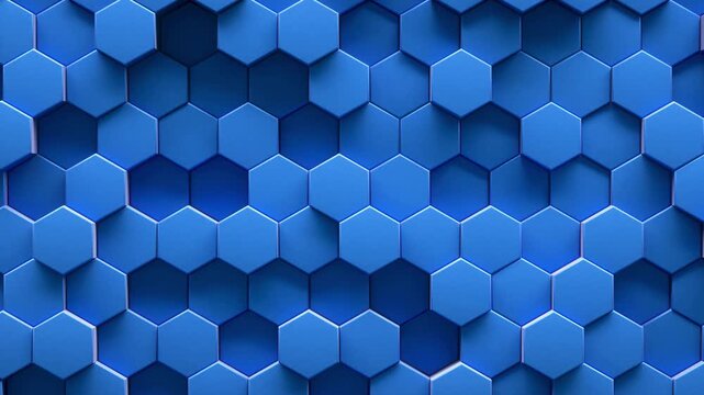 navy blue background with moving hexagonal cylinders. Abstract 3D animation. Textured volumetric background with shapes geometry DJ nightclub decoration