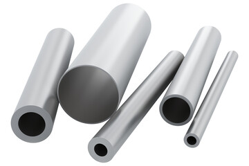 Steel round pipes, stack of different sizes, transparent background