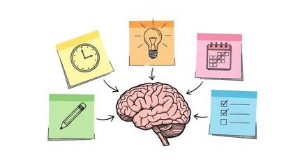 Visual representation of mental processes, creativity and time management skills for innovation