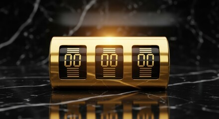 Precision Timing: A Golden Digital Display on Marble Reflecting Perfection and Punctuality