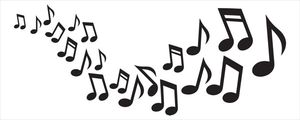 Flowing Musical Notes On White Background