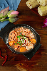 Chinese Pork Trotter Lotus Root Soup in Clay Pot