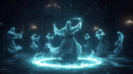 Ethereal Spirits Performing a Mystical Dance with Glowing Energy