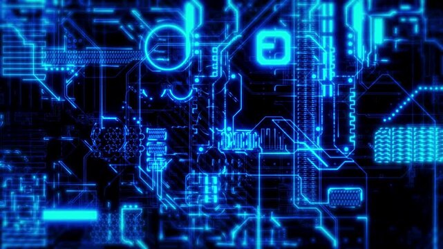 Powerful performance of supercomputer circuit board. Abstract Circuit Board Processing Animation background. animation of an electronic circuit board.
