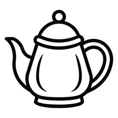 A minimalist, bold black outline of a classic teapot with a lid, spout, and handle on a white background.