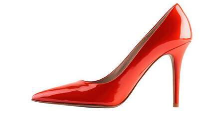 Shiny red high heel stiletto pump isolated on transparent background