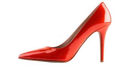 Shiny red high heel stiletto pump isolated on transparent background