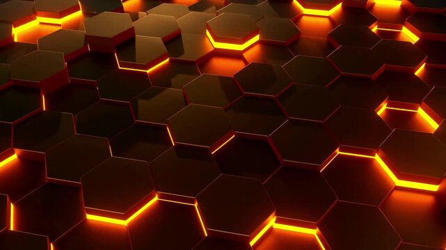 Dark abstract background loop for your text or logo. technological background animation. black hexagons with red glow. Wall of hexagons. hexagons