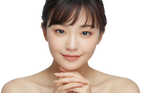 Close-up of beautiful young asian woman with clear, healthy skin