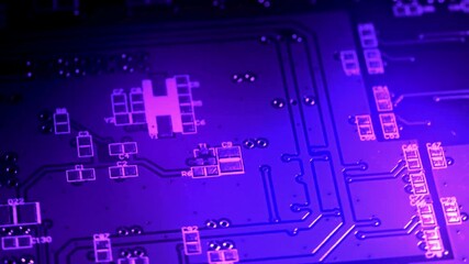 Block chain data processing animation over digital computer circuit board. Circuit Boards With Connection Lines. Microchip microprocessor technology. - Powered by Adobe