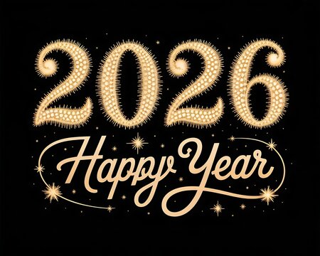 Happy new year 2026 celebration text with glowing light bulb font - Powered by Adobe