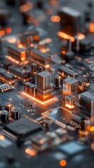 Obraz premium Abstract digital circuit board illustration with glowing orange lights