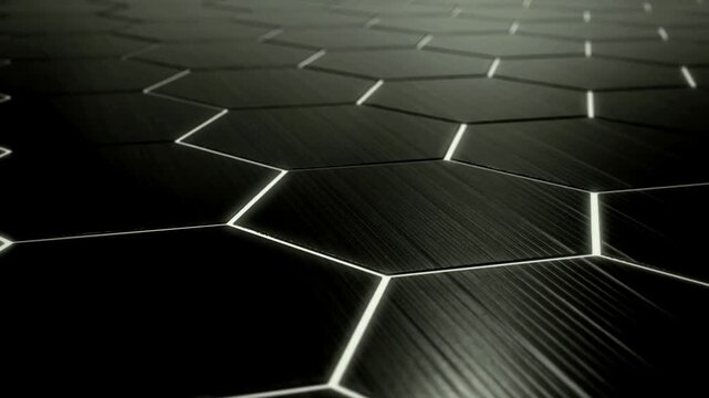 Dark abstract background loop for your text or logo. technological background animation. black hexagons with red glow. Wall of hexagons. hexagons