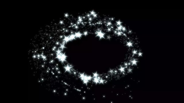 Magic stardust, pixie dust path christmas stars isolated on a black background. starry night blinking, fairy dust shimmer particles, Particle magic tail sparkling glitter star dust trail 4k