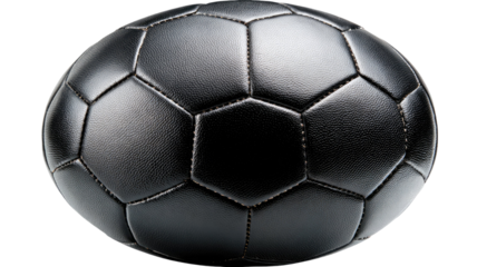 Black leather soccer ball equipment isolated on white background for sport and team game