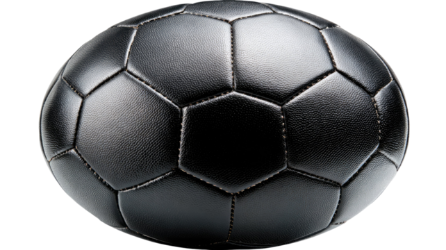 Black leather soccer ball equipment isolated on white background for sport and team game
