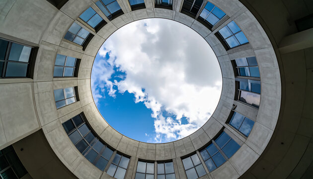 Architecture building clouds sky windows circular structure
