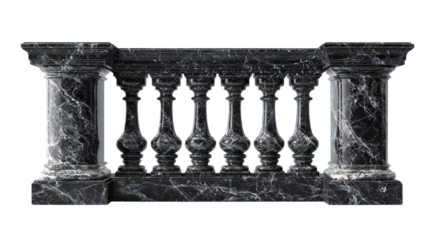 Antique stone architectural column isolated on white featuring classical Greek and Roman style with marble balustrade and decorative pillars